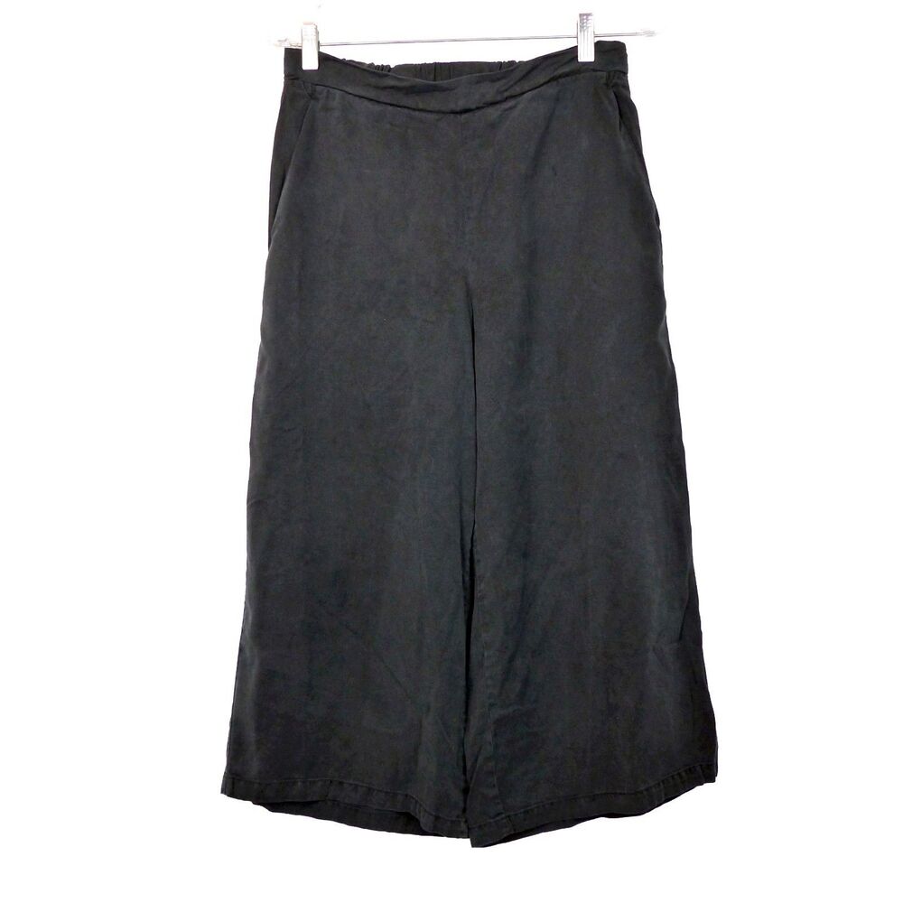 Tentree Wide Leg Ankle Pants Womens M Black Tencel Elastic Waist Pull On